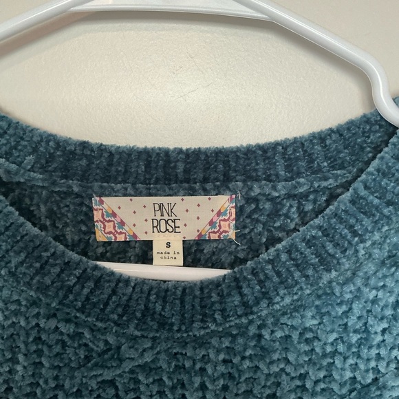 Pink Rose Teal Cable Knit Sweater - Picture 3 of 4